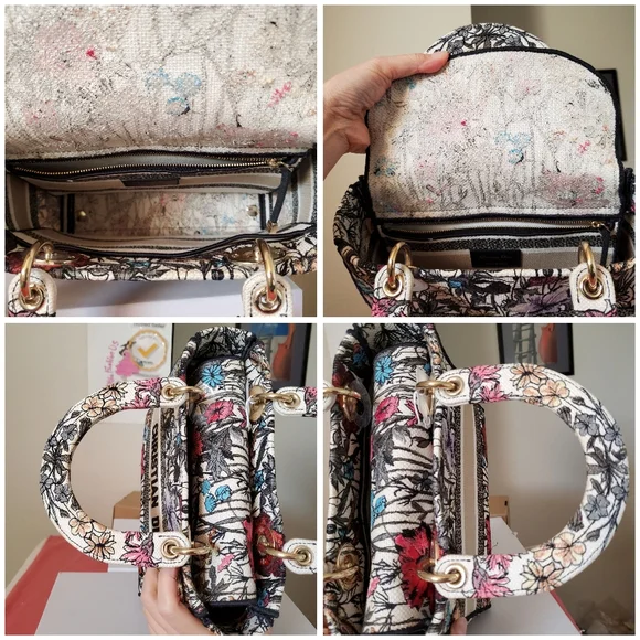 Lady Dior D lite flower latte embroidered medium bag - Picture 4 of 9